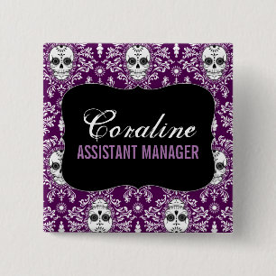 Dead Damask - Aangepaste Sugar Skulls Name Badge Vierkante Button 5,1 Cm