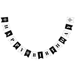Dead Damask Black & White Happy Birthday Banner