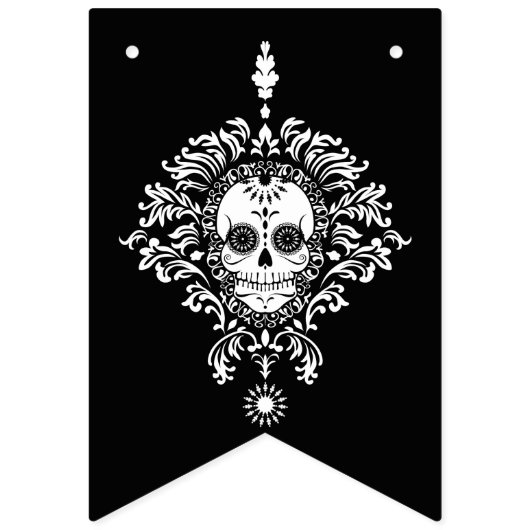 Dead Damask Black & White Happy Birthday Banner (Eerste vlag)