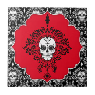 Dead Damask - Chic Framed Sugar Skull Tile Tegeltje
