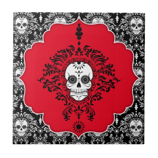 Dead Damask - Chic Framed Sugar Skull Tile Tegeltje (Voorkant)