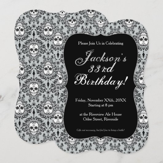 Dead Damask - Chic Sugar Skull Aangepaste Uitnodig Kaart (Voorkant / Achterkant)