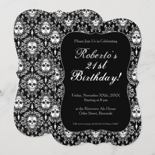 Dead Damask - Chic Sugar Skull Aangepaste Uitnodig Kaart (Voorkant / Achterkant)