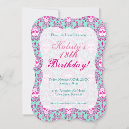 Dead Damask - Chic Sugar Skull Aangepaste Uitnodig Kaart (Voorkant)