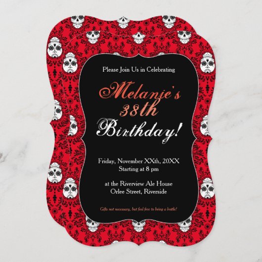 Dead Damask - Chic Sugar Skull Aangepaste Uitnodig Kaart (Voorkant / Achterkant)
