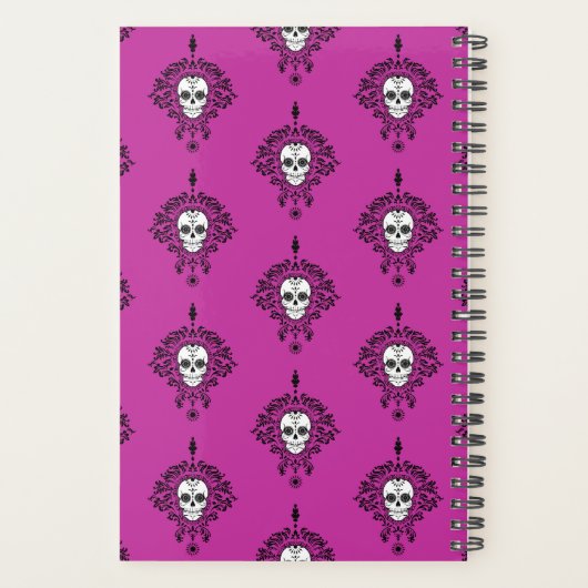 Dead Damask Chic Sugar Skull Black op Paars Planner (Achterkant)