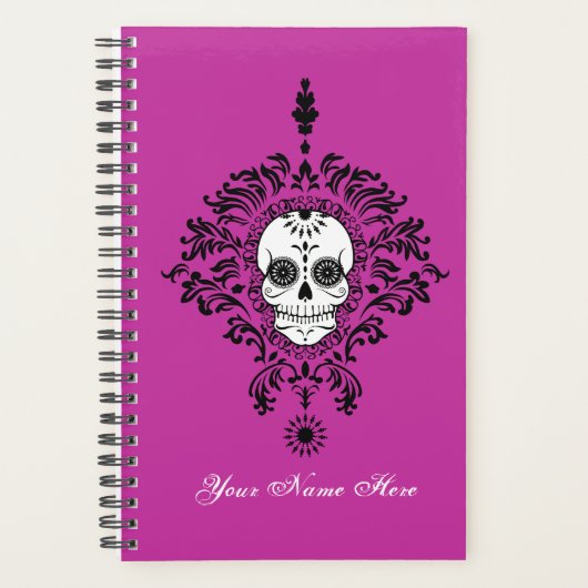 Dead Damask Chic Sugar Skull Black op Paars Planner (Voorkant)