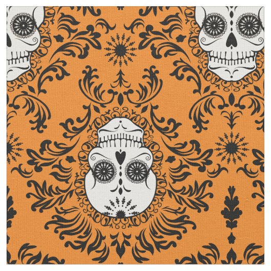 Dead Damask - Chic Sugar Skull Damask Patroon Stof (Close Up)