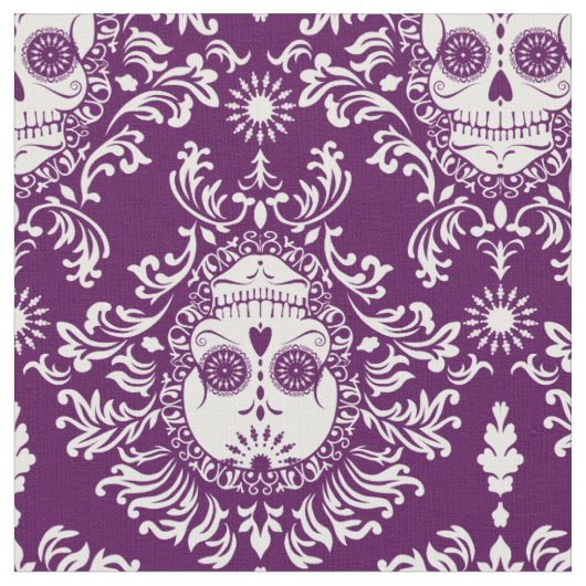 Dead Damask - Chic Sugar Skull Damask Patroon Stof (Close Up)