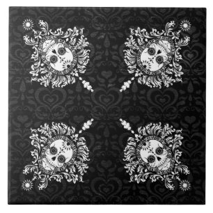 Dead Damask - Chic Sugar Skull Pattern Tile Tegeltje