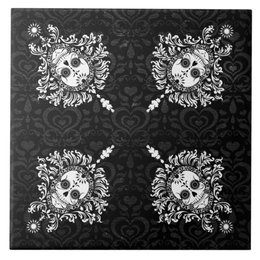 Dead Damask - Chic Sugar Skull Pattern Tile Tegeltje (Voorkant)