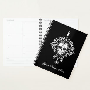 Dead Damask Chic Sugar Skull White op zwart Planner