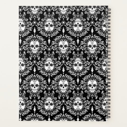 Dead Damask Chic Sugar Skull White op zwart Planner (Achterkant)