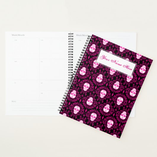 Dead Damask Chic Sugar Skulls Roze op Black Planner (Display)