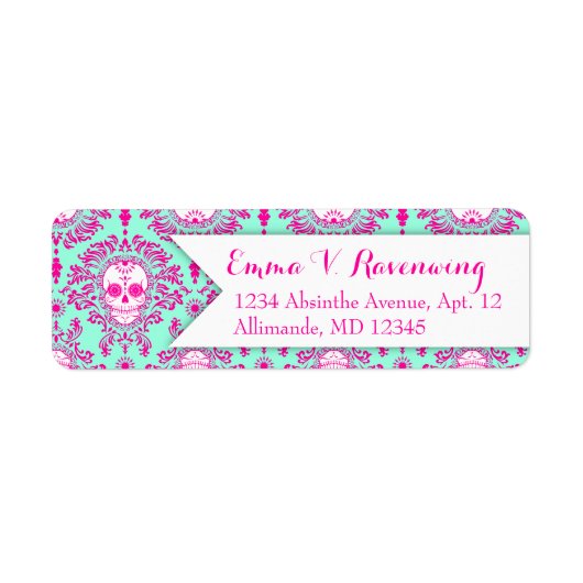 Dead Damask - Custom Sugar Skull retouradres Etiket (Voorkant)