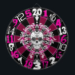 Dead Damask - Violet & Black Sugar Skull Dartboard Dartbord<br><div class="desc">Dit leuke dartboard bevat een gekke mix van typografie in tinten van diep violet en zwart met een Dag van de dode suikerschedel voor een echt UNIQUE spooky stijl. Ideaal voor thuis,  in een bar of in een slaapkamer - ook geweldig voor Halloween</div>