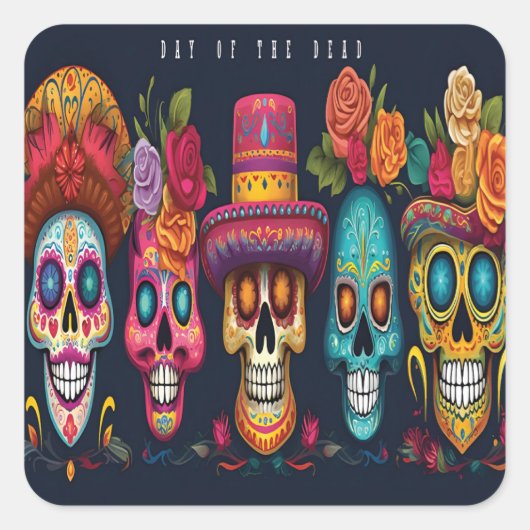 Dead Day Party Sugar Skull Halloween-feestdag Vierkante Sticker (Voorkant)