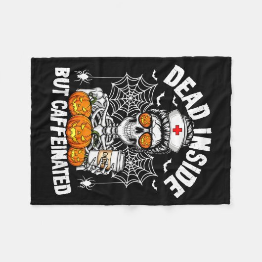 Dead Inside But Caffeinated Funny Nurse Halloween  Fleece Deken (Voorkant (Horizontaal))