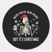 Dead Inside But Its Christmas Skeleton Coffee Xmas Ronde Sticker (Voorkant)