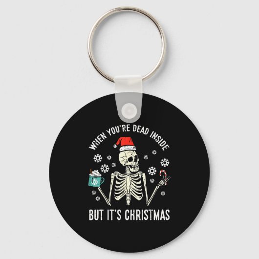 Dead Inside But Its Christmas Skeleton Coffee Xmas Sleutelhanger (Voorkant)