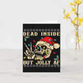 Dead Inside But Jolly Af Funny Skeleton Santa Hat Kaart (Gele Bloem)