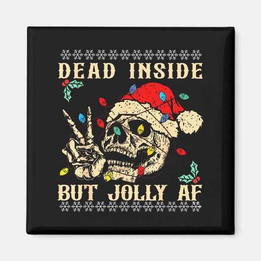 Dead Inside But Jolly Af Funny Skeleton Santa Hat Magneet (Voorkant)