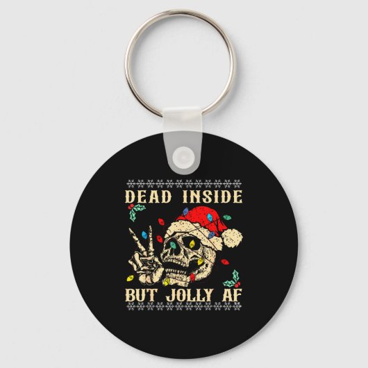 Dead Inside But Jolly Af Funny Skeleton Santa Hat Sleutelhanger (Voorkant)