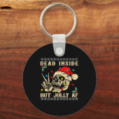 Dead Inside But Jolly Af Funny Skeleton Santa Hat Sleutelhanger (Voorkant)