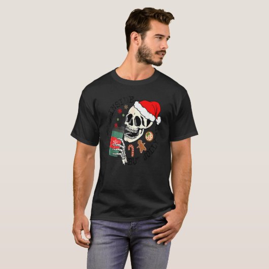 Dead Inside But Jolly AF Skeleton Santa Hat Chris T-shirt (Voorkant volledig)