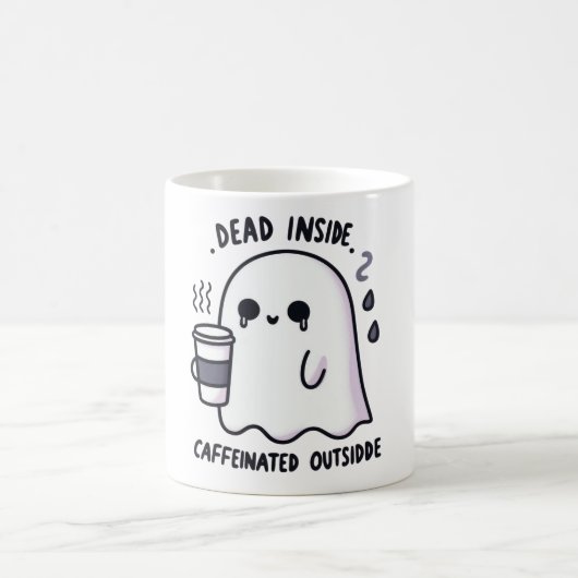 Dead Inside Caffeinated Outside Funny Cute Ghost Koffiemok (Center)