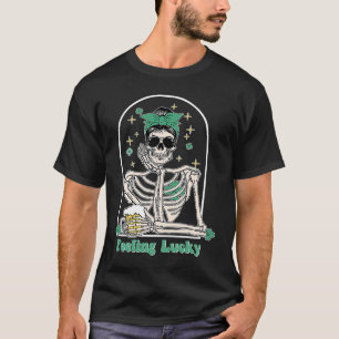 Dead Inside Feeling Lucky Skeleton Shamrocks Patri T-shirt