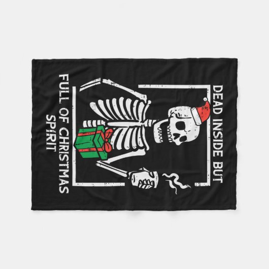 Dead Inside Full Christmas Spirit Skelet Xmas Wo Fleece Deken (Voorkant (Horizontaal))