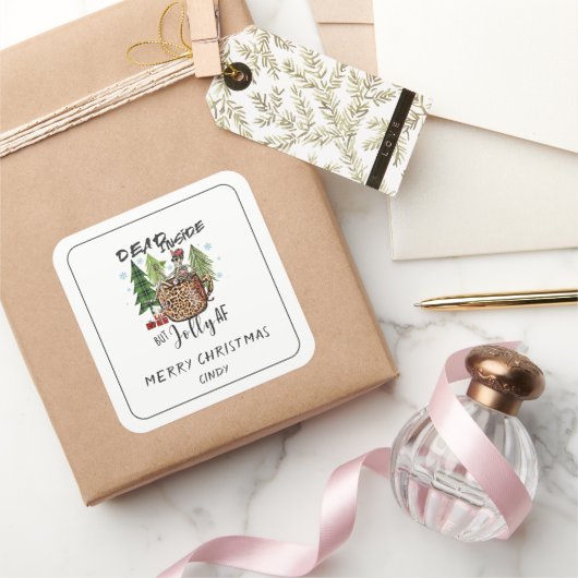 Dead Inside Jolly AF Christmas Funny Quote Vierkante Sticker (Geschenken)