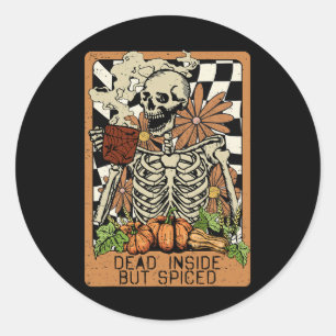 Dead Inside Maar Spiced Skelet Groovy Halloween M Ronde Sticker