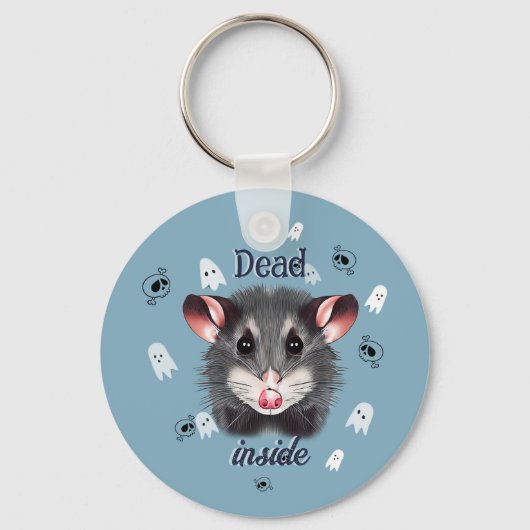 Dead Inside Opossum Keychain Spooky Ghost & Skull (Voorkant)