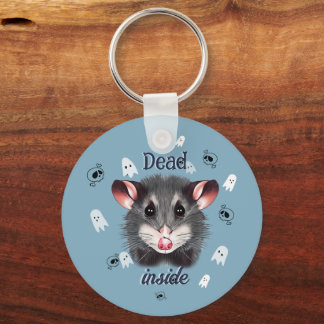 Dead Inside Opossum Keychain Spooky Ghost & Skull
