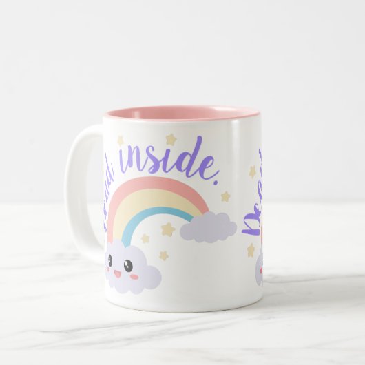 Dead Inside Rainbow Kawaii Tweekleurige Koffiemok (Voorkant links)