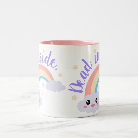 Dead Inside Rainbow Kawaii Tweekleurige Koffiemok (Center)