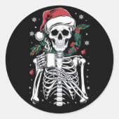 Dead Inside Skeleton Christmas Koffie Liefhebber G Ronde Sticker (Voorkant)
