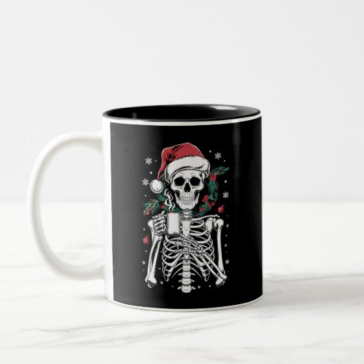 Dead Inside Skeleton Christmas Koffie Liefhebber G Tweekleurige Koffiemok (Links)