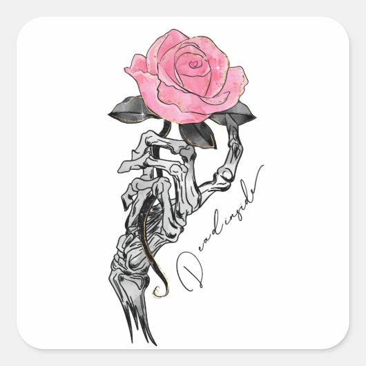 Dead Inside Skeleton Roos Vierkante Sticker (Voorkant)