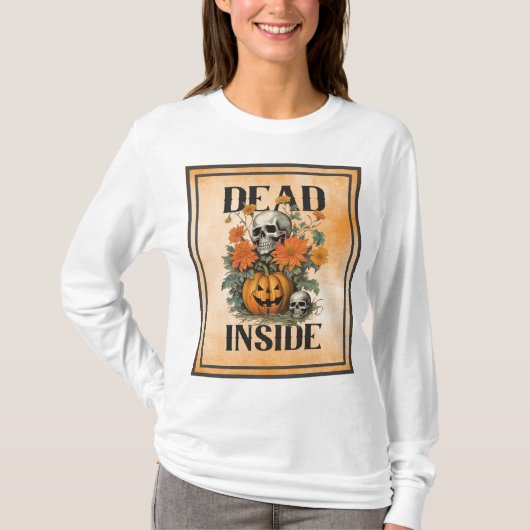 DEAD INSIDE-Spooky Jack O'Lantern Skull & Flowers T-shirt (Voorkant)