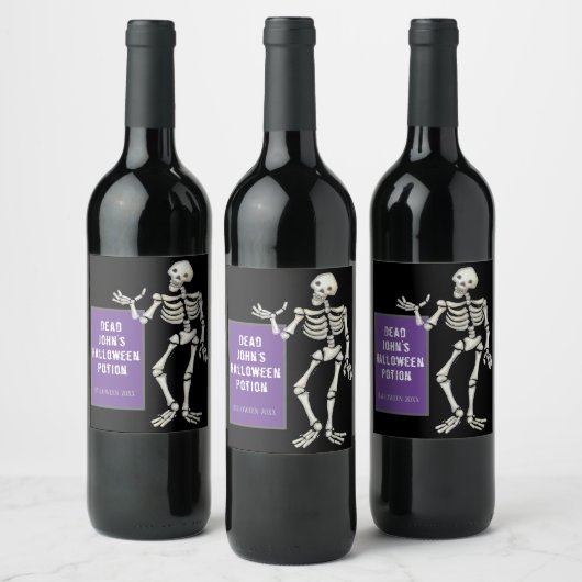 Dead John Halloween Potion, Skeleton Party Wijn Etiket (Flessen)