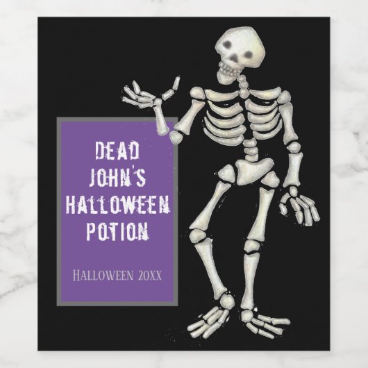 Dead John Halloween Potion, Skeleton Party Wijn Etiket (Enkel label)