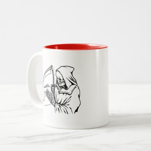 Dead Laughing Dad Joke Skeleton Grim Reaper Tweekleurige Koffiemok (Voorkant links)