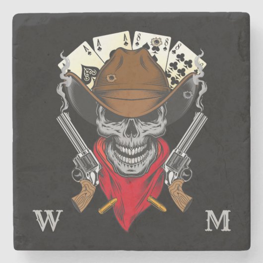 Dead Mans Hand Spelling Cards Cowboy Skull Monogra Stenen Onderzetter (Voorkant)