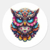 Dead Owl Sugar Skull, dag van de dode uil Ronde Sticker (Voorkant)