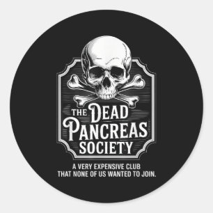 Dead Pancreas Society Shirt Schedel Grappige Diabe Ronde Sticker