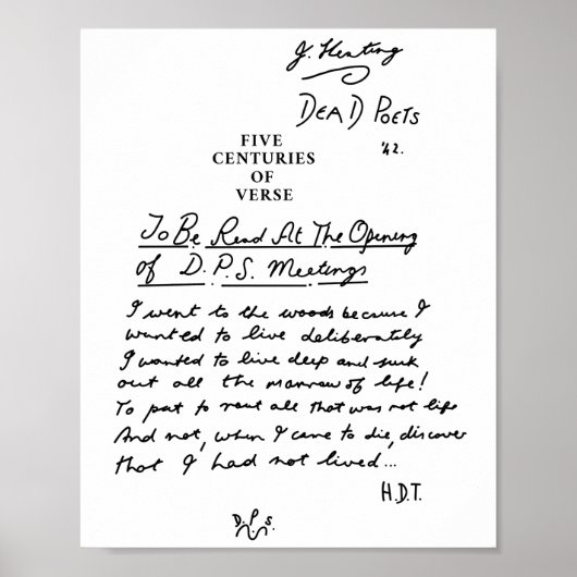 Dead Poets Society five centuries of verse black  Poster (Voorkant)