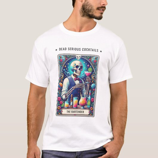 Dead Serious Cocktails Tarot Bartender Skeleton T-shirt (Voorkant)